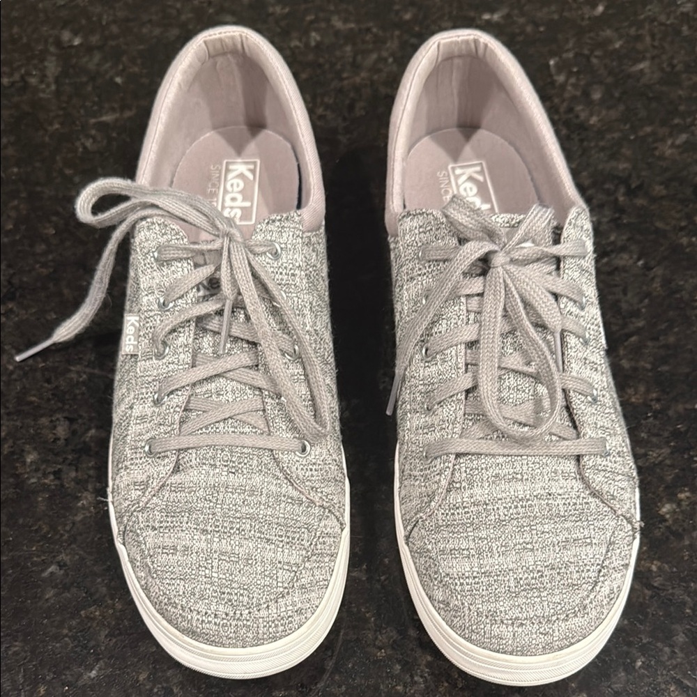 Keds Gray Sneakers with Knit Upper and White Rubber Sole